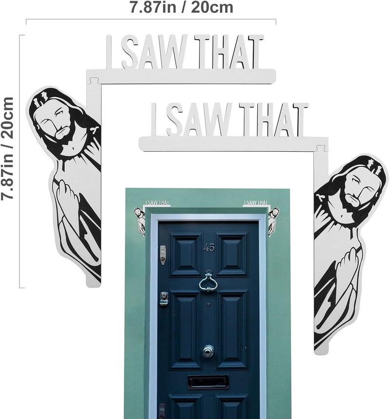Sanchamy 2 Packs I Saw That Door Sitter Funny Home Decor I Saw That Door Corner Decor Wood Frame Window Corner Decoration for for Home Office Door Mirror Cabinet and More-Left&Right - Image 4
